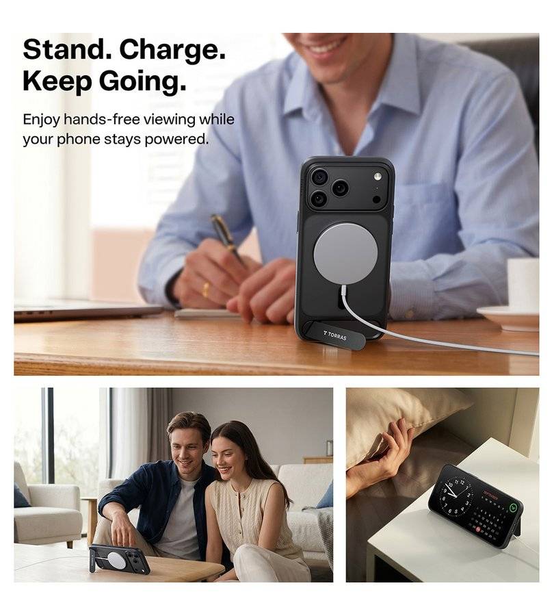 Magsafe Калъф за iPhone 17 Pro Max/ 18 Pro Max, Torras Ostand L1 Guardian Mag Case, Черен (9)