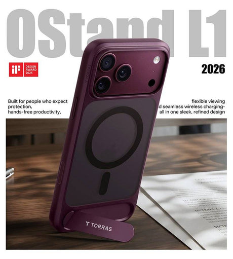 Magsafe Калъф за iPhone 17 Pro Max/ 18 Pro Max, Torras Ostand L1 Guardian Mag Case Burgundy, Бордо (4)