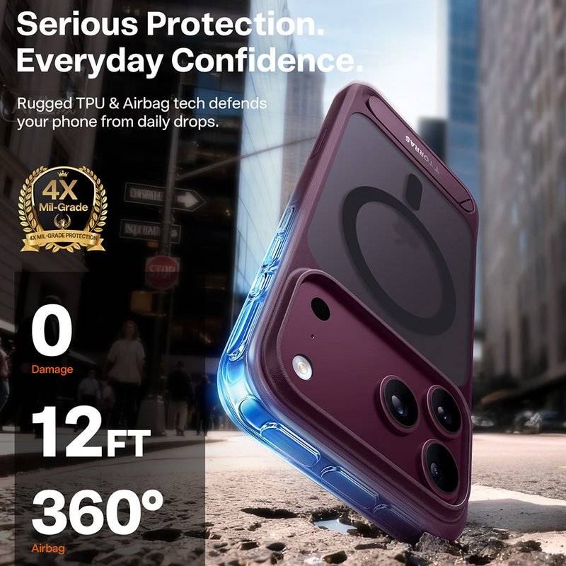 Magsafe Калъф за iPhone 17 Pro Max/ 18 Pro Max, Torras Ostand L1 Guardian Mag Case Burgundy, Бордо (6)