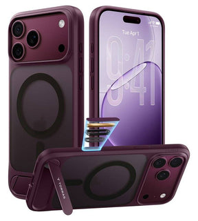 Magsafe Калъф за iPhone 17 Pro Max/ 18 Pro Max, Torras Ostand L1 Guardian Mag Case Burgundy, Бордо