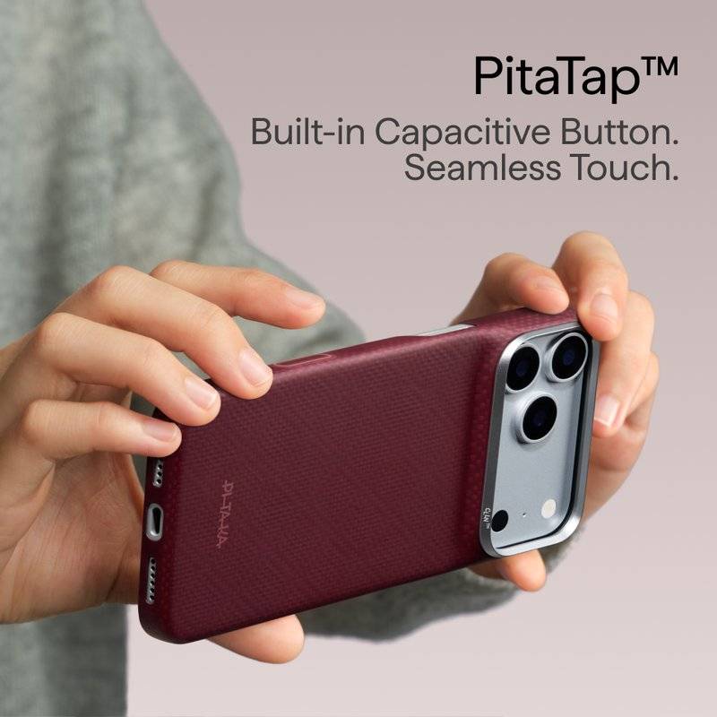 MagSafe Калъф за iPhone 18 Pro Max/ 17 Pro Max, Pitaka Edge Case Argyle Burgundy, Бордо (6)