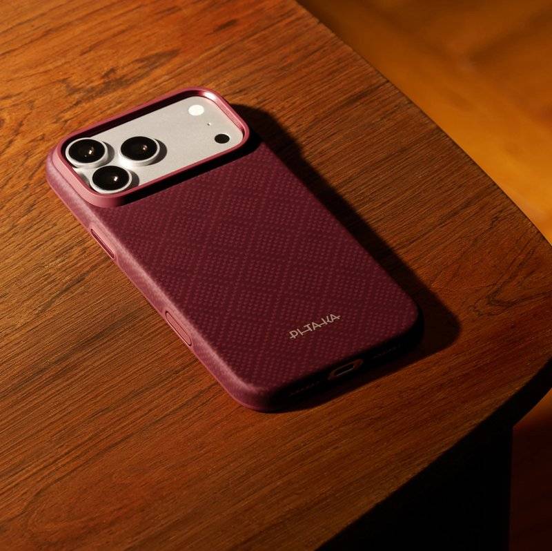 MagSafe Калъф за iPhone 18 Pro Max/ 17 Pro Max, Pitaka Summa Case Argyle Burgundy, Бордо (5)