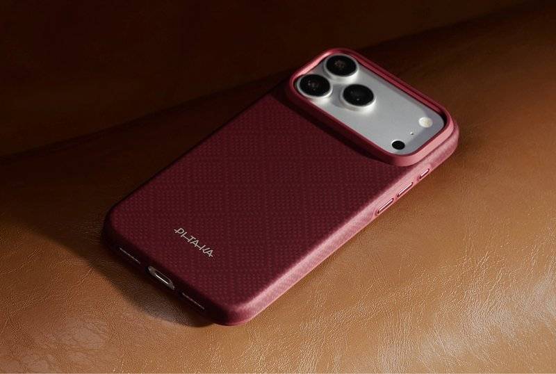 MagSafe Калъф за iPhone 18 Pro Max/ 17 Pro Max, Pitaka Summa Case Argyle Burgundy, Бордо (6)