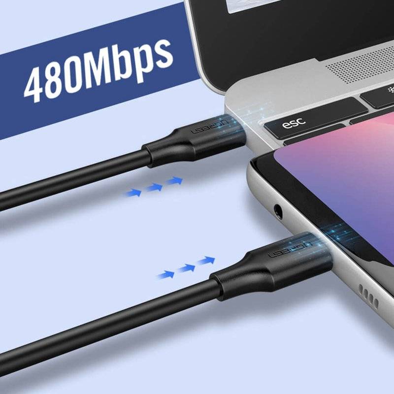 Къс Кабел USB-C to USB-C за Външна Батерия, Ugreen US286 60W 0.5m, Черен (5)