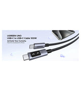 Къс Кабел USB-C to USB-C за Външна Батерия, Ugreen Woven L509 100W 0.5m, Сив (9)
