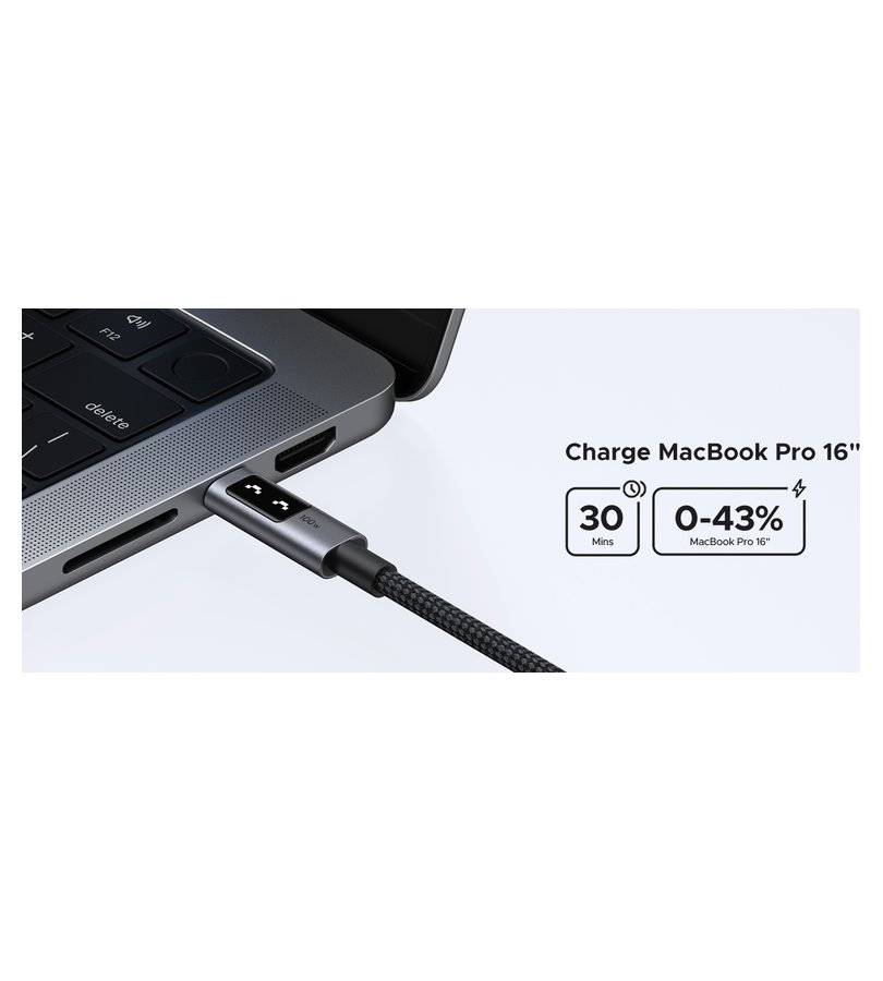 Къс Кабел USB-C to USB-C за Външна Батерия, Ugreen Woven L509 100W 0.5m, Сив (10)