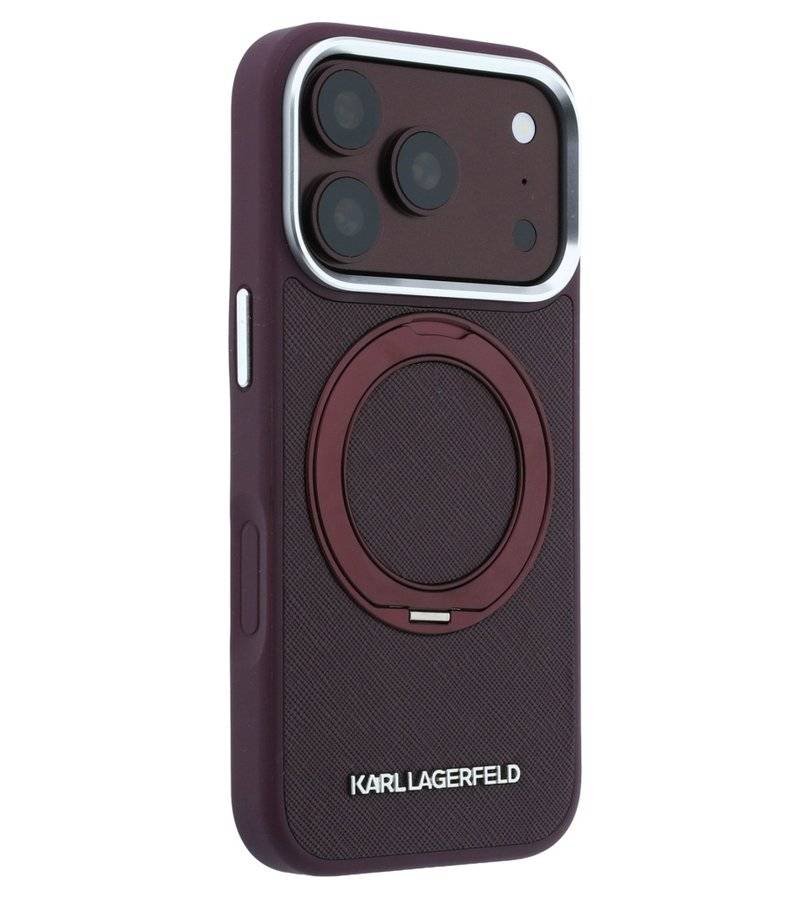 Magsafe Калъф за iPhone 18 Pro Max/ 17 Pro Max, Karl Lagerfeld Ring Stand 360 Saffiano Case Burgundy, Бордо (5)