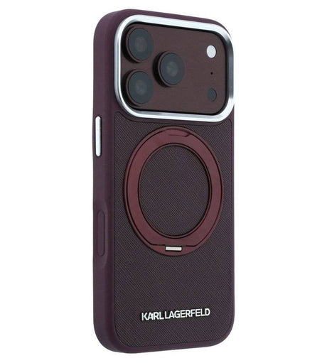 Magsafe Калъф за iPhone 18 Pro Max/ 17 Pro Max, Karl Lagerfeld Ring Stand 360 Saffiano Case Burgundy, Бордо (5)
