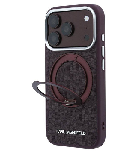 Magsafe Калъф за iPhone 18 Pro Max/ 17 Pro Max, Karl Lagerfeld Ring Stand 360 Saffiano Case Burgundy, Бордо (4)