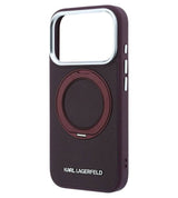 Magsafe Калъф за iPhone 18 Pro Max/ 17 Pro Max, Karl Lagerfeld Ring Stand 360 Saffiano Case Burgundy, Бордо (6)