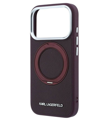 Magsafe Калъф за iPhone 18 Pro Max/ 17 Pro Max, Karl Lagerfeld Ring Stand 360 Saffiano Case Burgundy, Бордо (6)