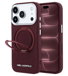 Magsafe Калъф за iPhone 18 Pro Max/ 17 Pro Max, Karl Lagerfeld Ring Stand 360 Saffiano Case Burgundy, Бордо