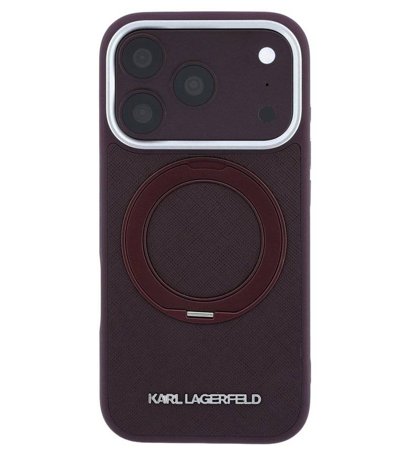 Magsafe Калъф за iPhone 18 Pro Max/ 17 Pro Max, Karl Lagerfeld Ring Stand 360 Saffiano Case Burgundy, Бордо (3)