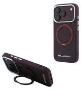 Magsafe Калъф за iPhone 18 Pro Max/ 17 Pro Max, Karl Lagerfeld Ring Stand 360 Saffiano Case Burgundy, Бордо (2)