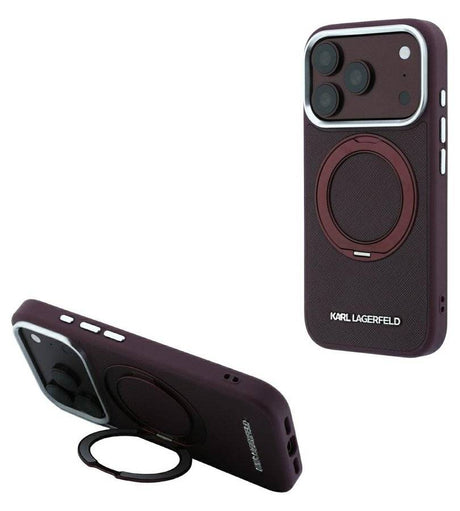 Magsafe Калъф за iPhone 18 Pro Max/ 17 Pro Max, Karl Lagerfeld Ring Stand 360 Saffiano Case Burgundy, Бордо (2)