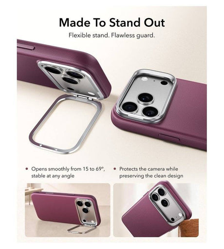 Magsafe Калъф за iPhone 18 Pro/ 17 Pro, ESR Atelier Kickstand Mag Case Burgundy, Бордо (4)