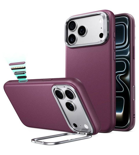 Magsafe Калъф за iPhone 18 Pro/ 17 Pro, ESR Atelier Kickstand Mag Case Burgundy, Бордо