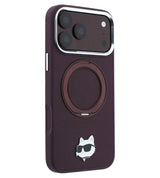 Magsafe Калъф за iPhone 18 Pro/ 17 Pro, Karl Lagerfeld Leather Ring Stand 360 C Pin Case Burgundy, Бордо (3)