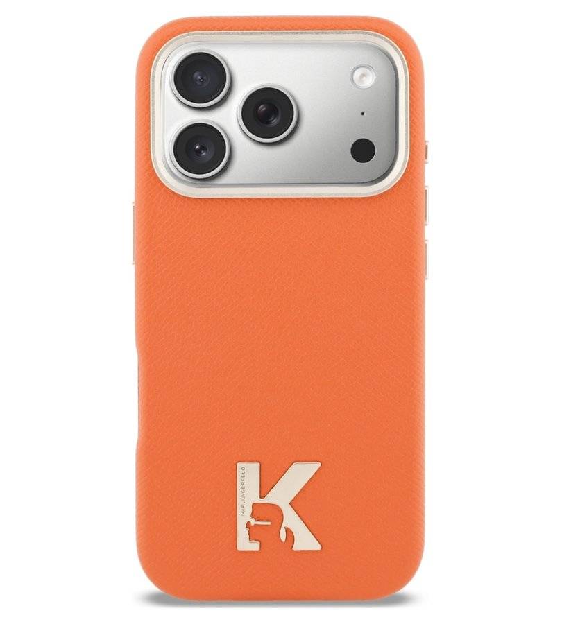 Magsafe Калъф за iPhone 18 Pro/ 17 Pro, Karl Lagerfeld Leather K Head Logo Case, Оранжев (3)