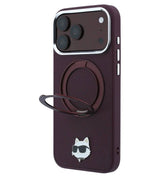 Magsafe Калъф за iPhone 18 Pro/ 17 Pro, Karl Lagerfeld Leather Ring Stand 360 C Pin Case Burgundy, Бордо (5)