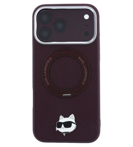 Magsafe Калъф за iPhone 18 Pro/ 17 Pro, Karl Lagerfeld Leather Ring Stand 360 C Pin Case Burgundy, Бордо (4)