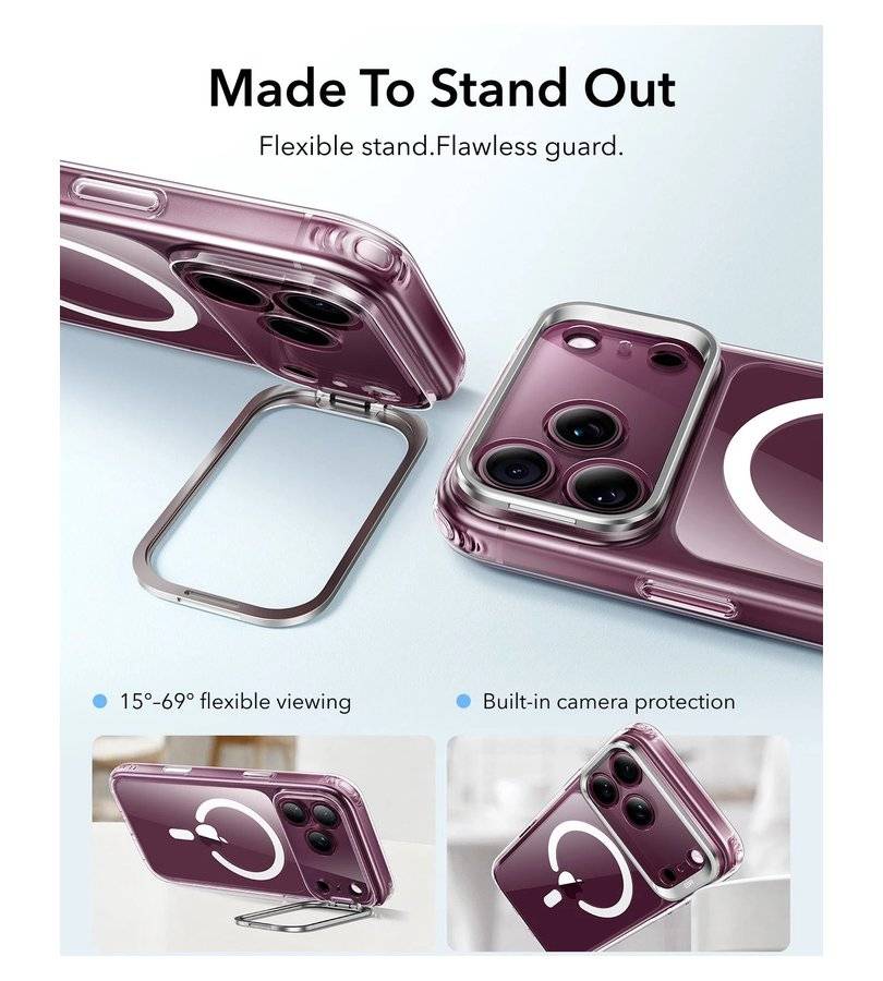 Magsafe Калъф за iPhone 18 Pro/ 17 Pro, ESR Classic Hybrid Kickstand Mag Case, Прозрачен (5)