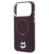 Magsafe Калъф за iPhone 18 Pro/ 17 Pro, Karl Lagerfeld Leather Ring Stand 360 C Pin Case Burgundy, Бордо (6)