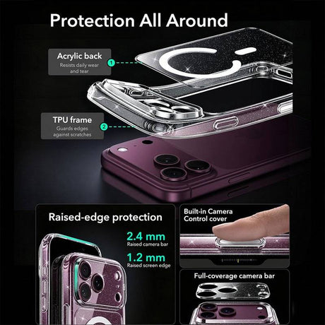 Magsafe Блестящ Калъф за iPhone 18 Pro/ 17 Pro, ESR Classic Hybrid Clear Shimmer Mag Case, Прозрачен (5)