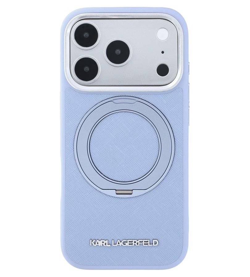 Magsafe Калъф за iPhone 18 Pro/ 17 Pro, Karl Lagerfeld Ring Stand 360 Leather Case, Син (4)