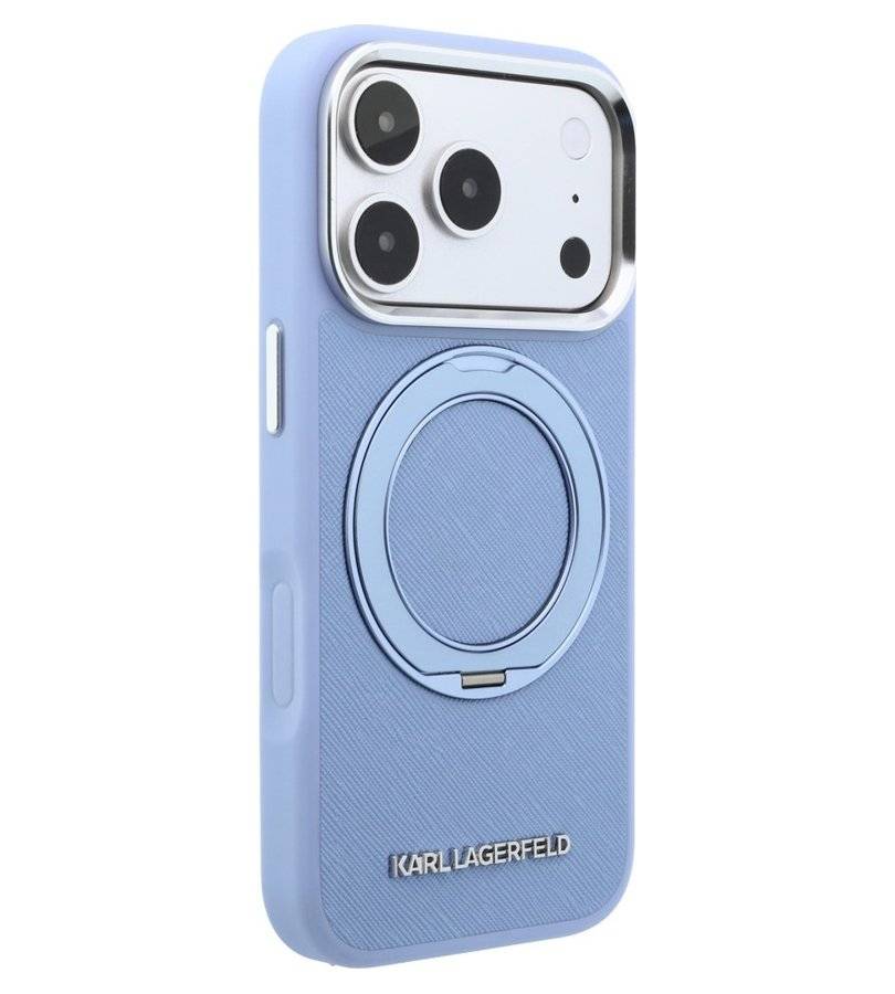 Magsafe Калъф за iPhone 18 Pro/ 17 Pro, Karl Lagerfeld Ring Stand 360 Leather Case, Син (3)