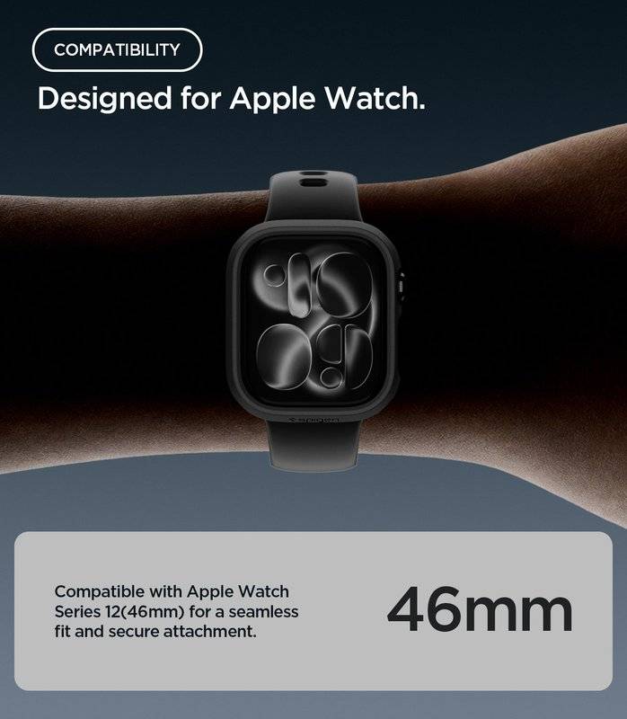 Калъф за Apple Watch 12 46mm, Spigen Thin Fit Case, Черен (3)