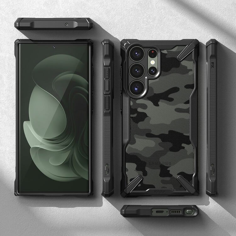 Противоударен Хибриден Калъф за Samsung S23 Ultra, Ringke Fusion X Camouflage Case, Черен (5)