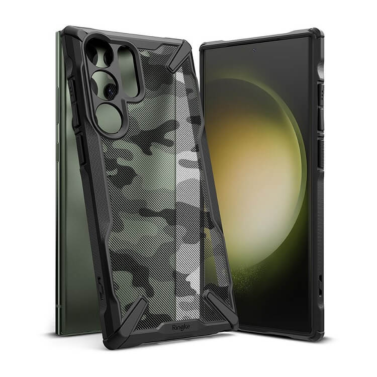 Противоударен Хибриден Калъф за Samsung S23 Ultra, Ringke Fusion X Camouflage Case, Черен (2)