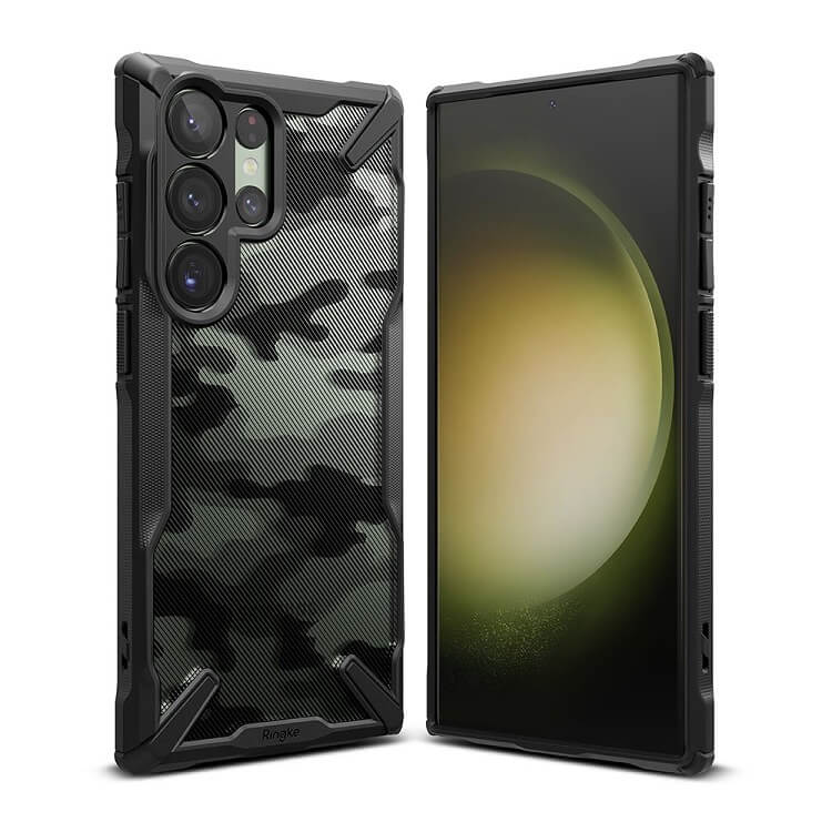 Противоударен Хибриден Калъф за Samsung S23 Ultra, Ringke Fusion X Camouflage Case, Черен