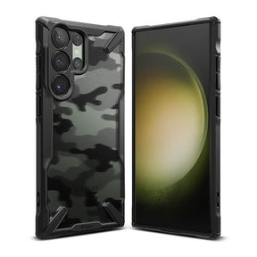 Противоударен Хибриден Калъф за Samsung S23 Ultra, Ringke Fusion X Camouflage Case, Черен