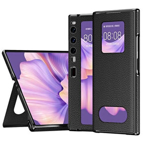 Кожен Калъф с Поставка за Huawei Mate XS 2, GKK Leather Case, Черен