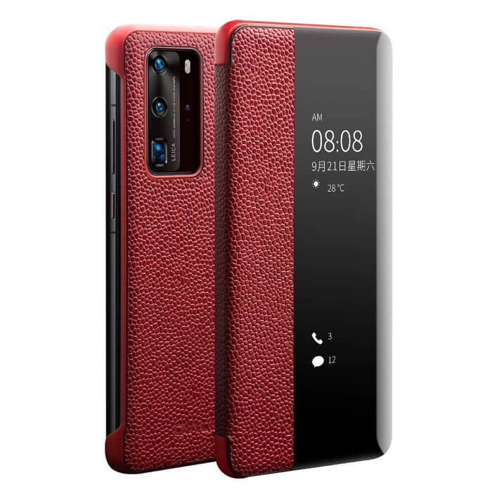 Активен Калъф за Huawei P40 Pro, Qialino Smart Book Case, Червен