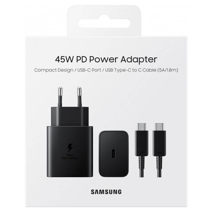 Оригинално Зарядно Samsung 45W 220v Super Fast Charger и USB-C Кабел 1.8m EP-T4510XBEGEU, Черен (5)