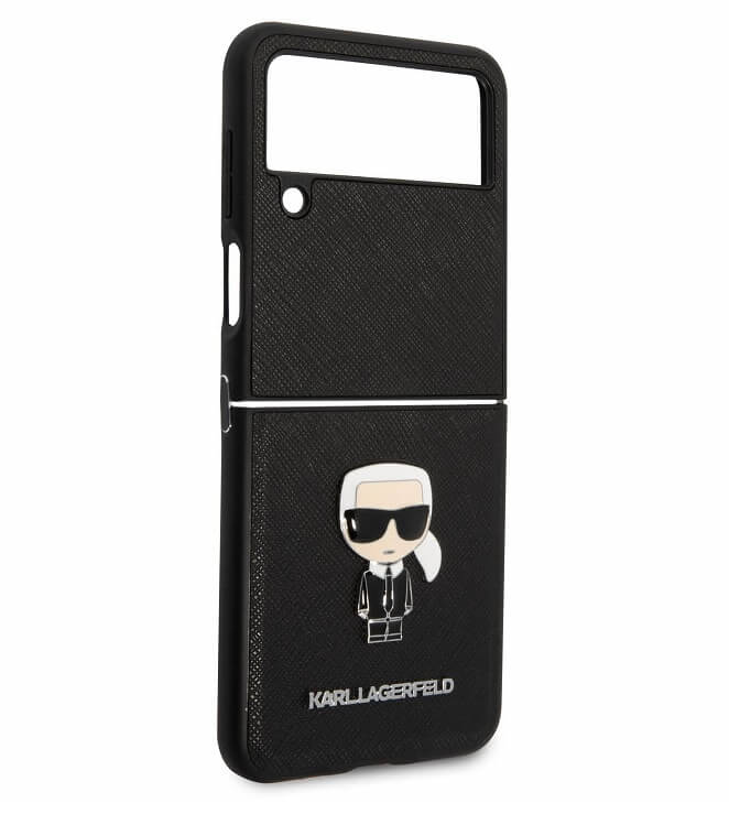 Кожен Калъф за Samsung Z Flip 4, Karl Lagerfeld Saffiano Ikonik Case, Черен (4)