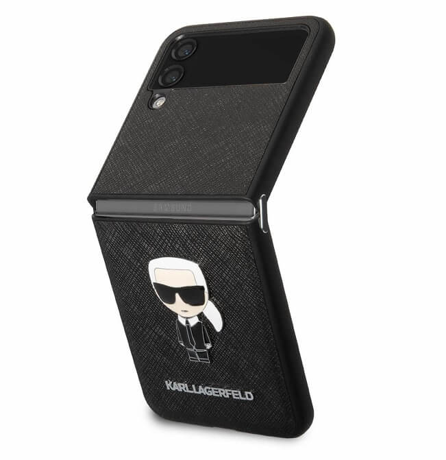 Кожен Калъф за Samsung Z Flip 4, Karl Lagerfeld Saffiano Ikonik Case, Черен (2)