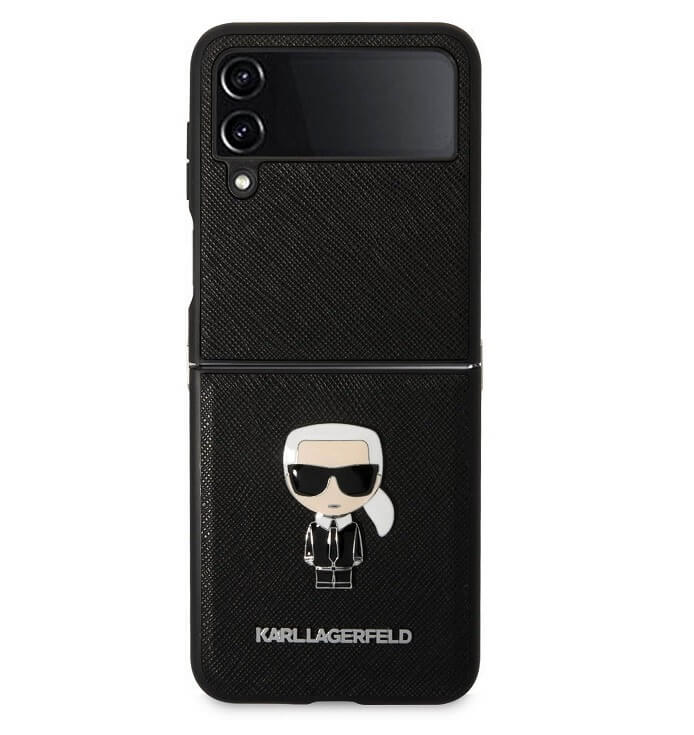 Кожен Калъф за Samsung Z Flip 4, Karl Lagerfeld Saffiano Ikonik Case, Черен
