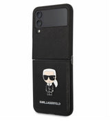 Кожен Калъф за Samsung Z Flip 4, Karl Lagerfeld Saffiano Ikonik Case, Черен (3)