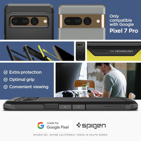 Калъф с Поставка за Google Pixel 7 Pro, Spigen Tough Armor Case, Черен (9)