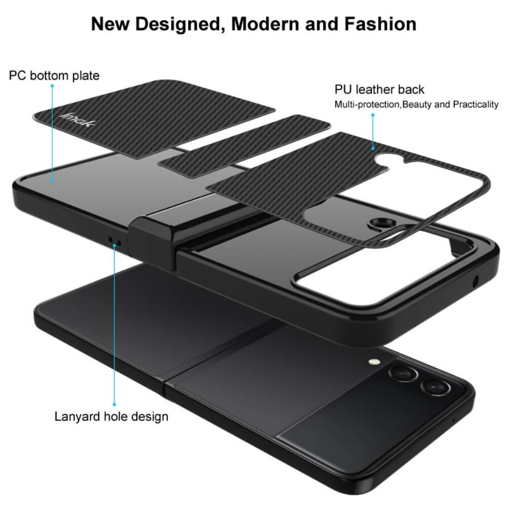 Калъф с Предпазител за Samsung Galaxy Z Flip 4, Imak Carbon Case, Черен (7)