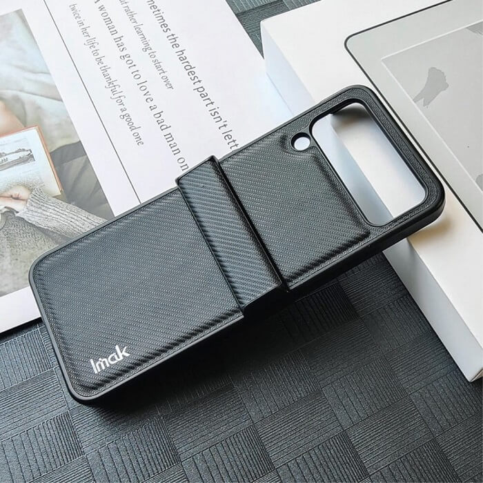 Калъф с Предпазител за Samsung Galaxy Z Flip 4, Imak Carbon Case, Черен (4)