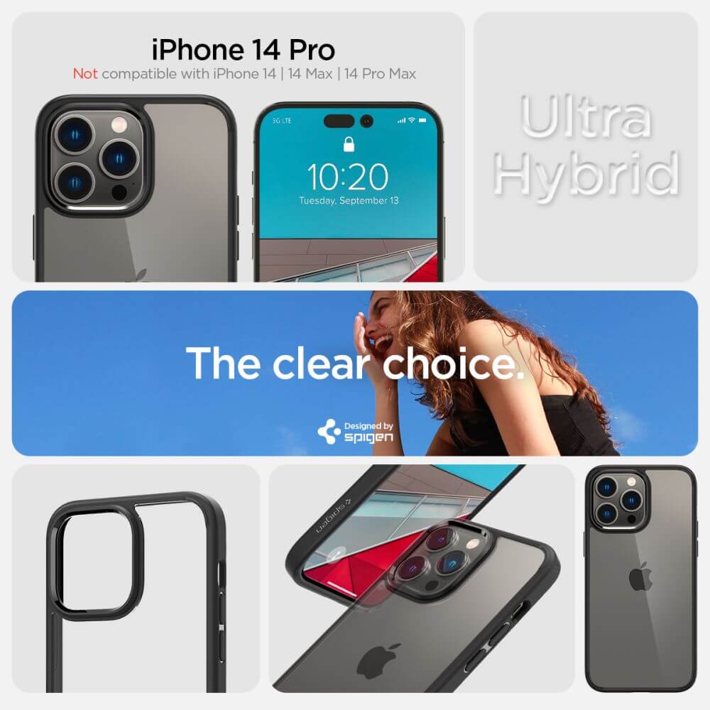 Противоударен Калъф за iPhone 14 Pro Max, Spigen Ultra Hybrid Case, Черен (6)