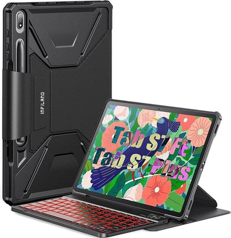 Калъф с Клавиатура за Samsung Tab S8 Plus/ S7 Plus/ S7 FE, Infiland Keyboard Case, Черен