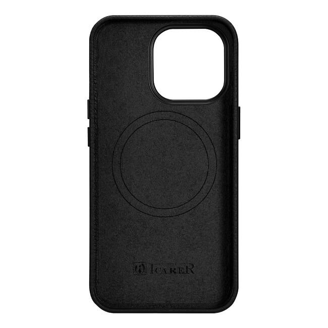 Magsafe Калъф от Естествена Кожа за iPhone 14 Pro Max, iCarer Leather Case, Черен (3)