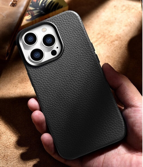 Magsafe Калъф от Естествена Кожа за iPhone 14 Pro Max, iCarer Leather Case, Черен (7)
