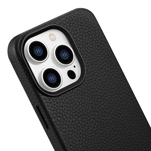 Magsafe Калъф от Естествена Кожа за iPhone 14 Pro, iCarer Leather Case, Черен (4)